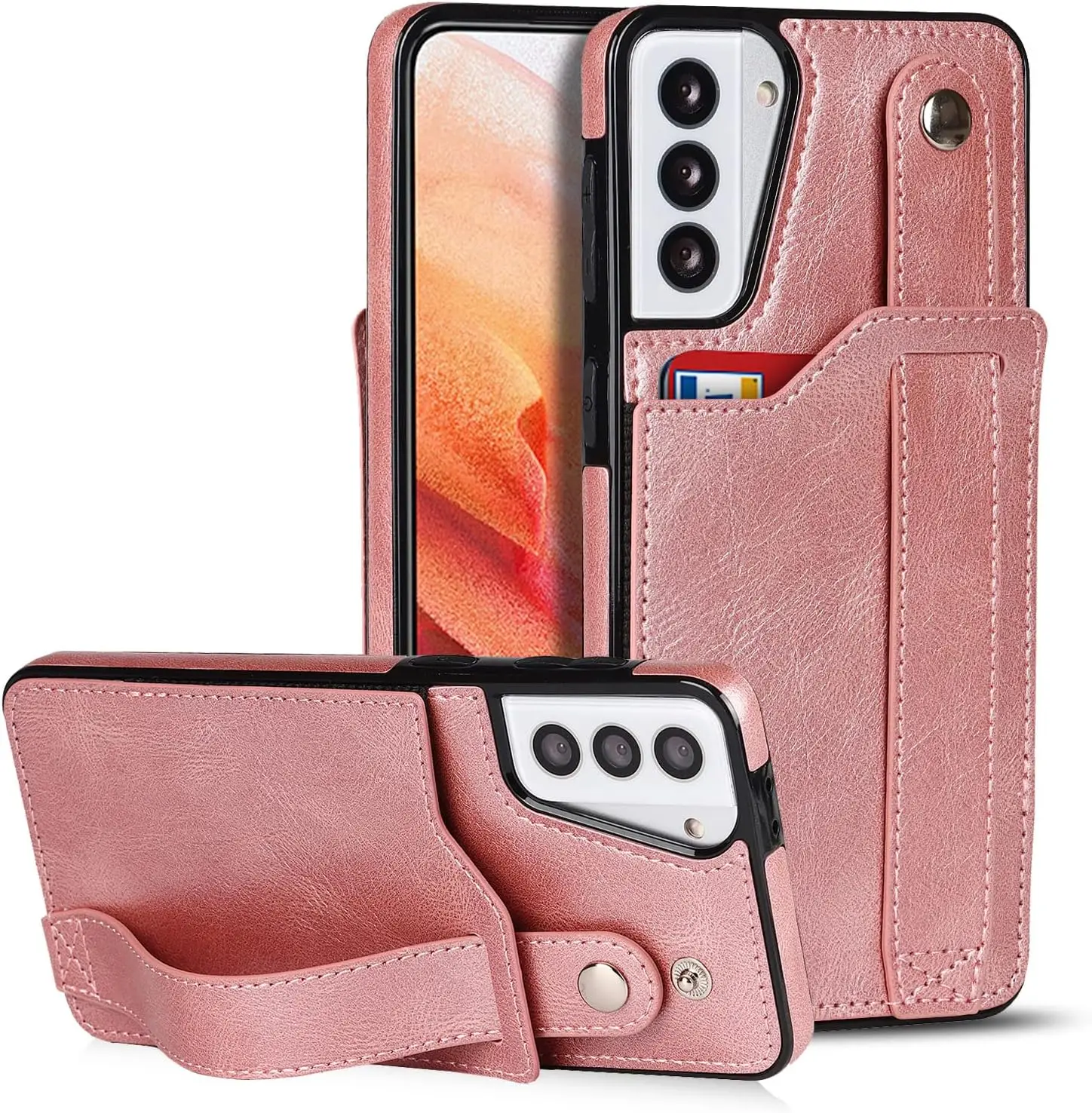 

Wallet Case for Samsung Galaxy S22 Series PU Leather Card Slot Case with Stand Strap Hand Holder Shockproof Slim Back Protective