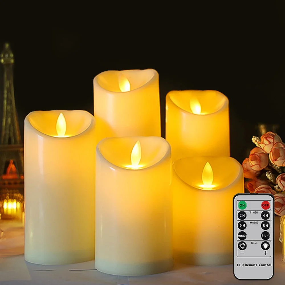 3/5pcs LED Candles Flickering Flame Timer Remote Battery Operated Swinging Flameless Votive Candle Halloween Home Decor Tealight