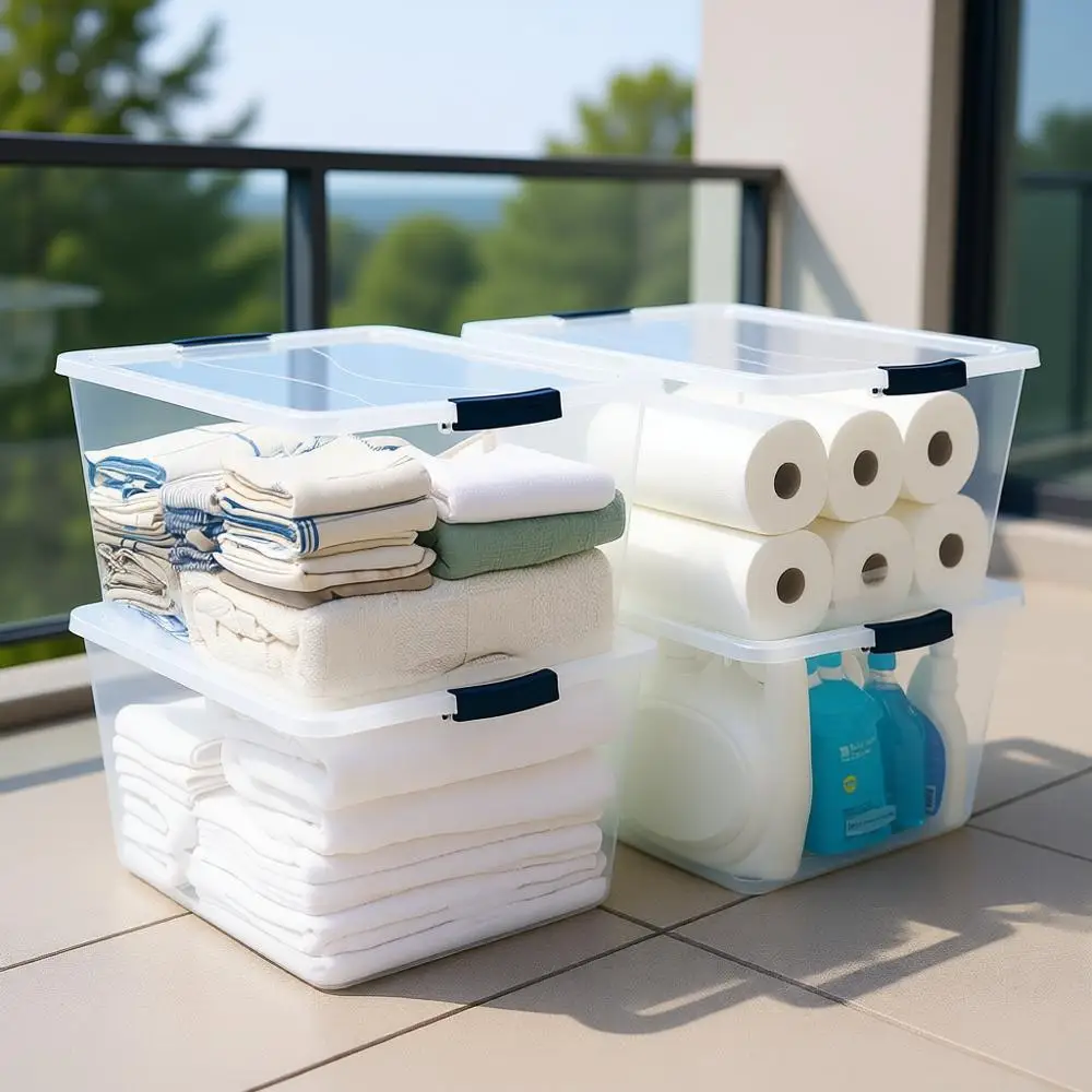 

Набор из 4 прозрачных контейнеров для хранения объемом 71 кварты с крышками, штабелируемые, без бисфенола А, сделано в США