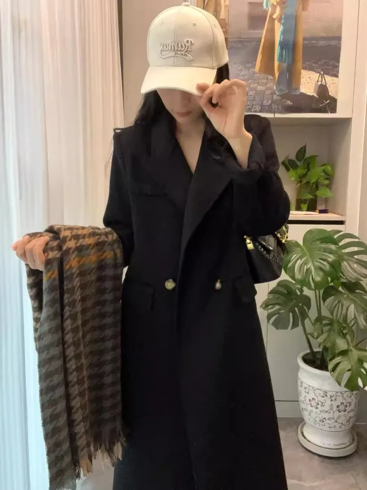 ZMEENNA femmes élégant laine mélange Long pardessus Double boutonnage revers col chaud hiver veste Chic vêtements d'extérieur décontracté ZM3503