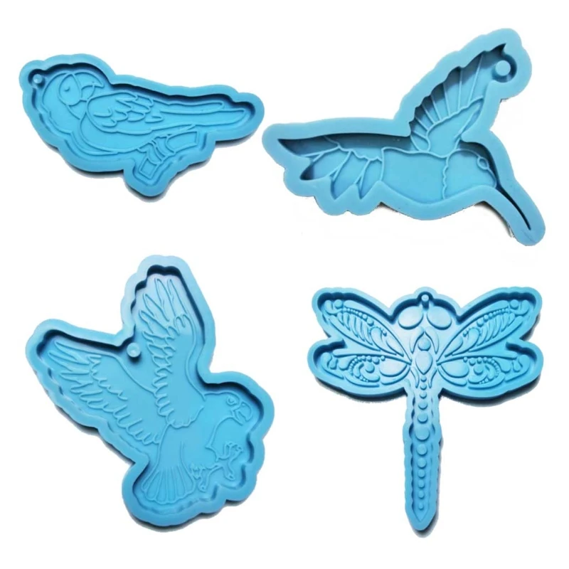 

4 Pcs Hummingbird Parrot for Butterfly Keychain Epoxy Resin Mold Handmade Earrings Pendants Silicone Mould DIY N58F