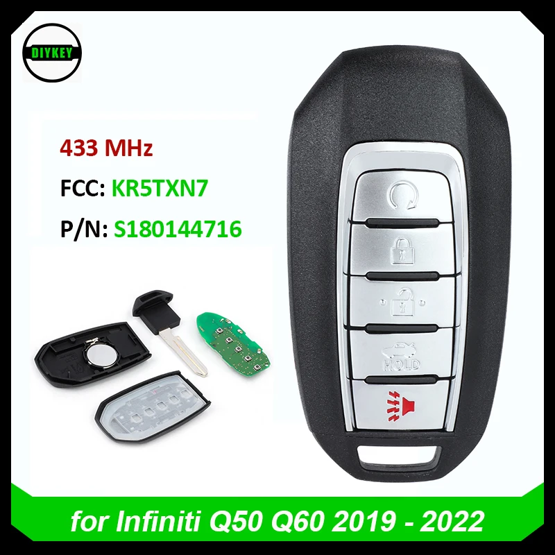 

DIYKEY Keyless Smart Key for Infiniti Q50 Q60 2019 2020 2021 2022 Remote Fob 5 Button FCC: KR5TXN7 - S180144716 - 285E3-6HE6A