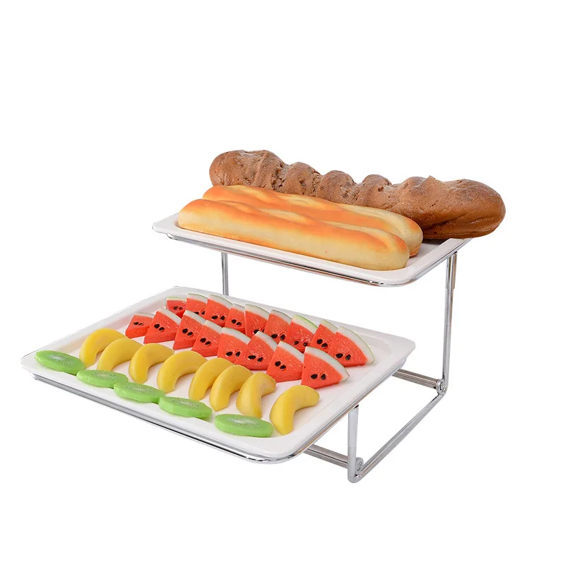 

Three-layer fruit plate bread snack buffet Stainless steel buffet display stand