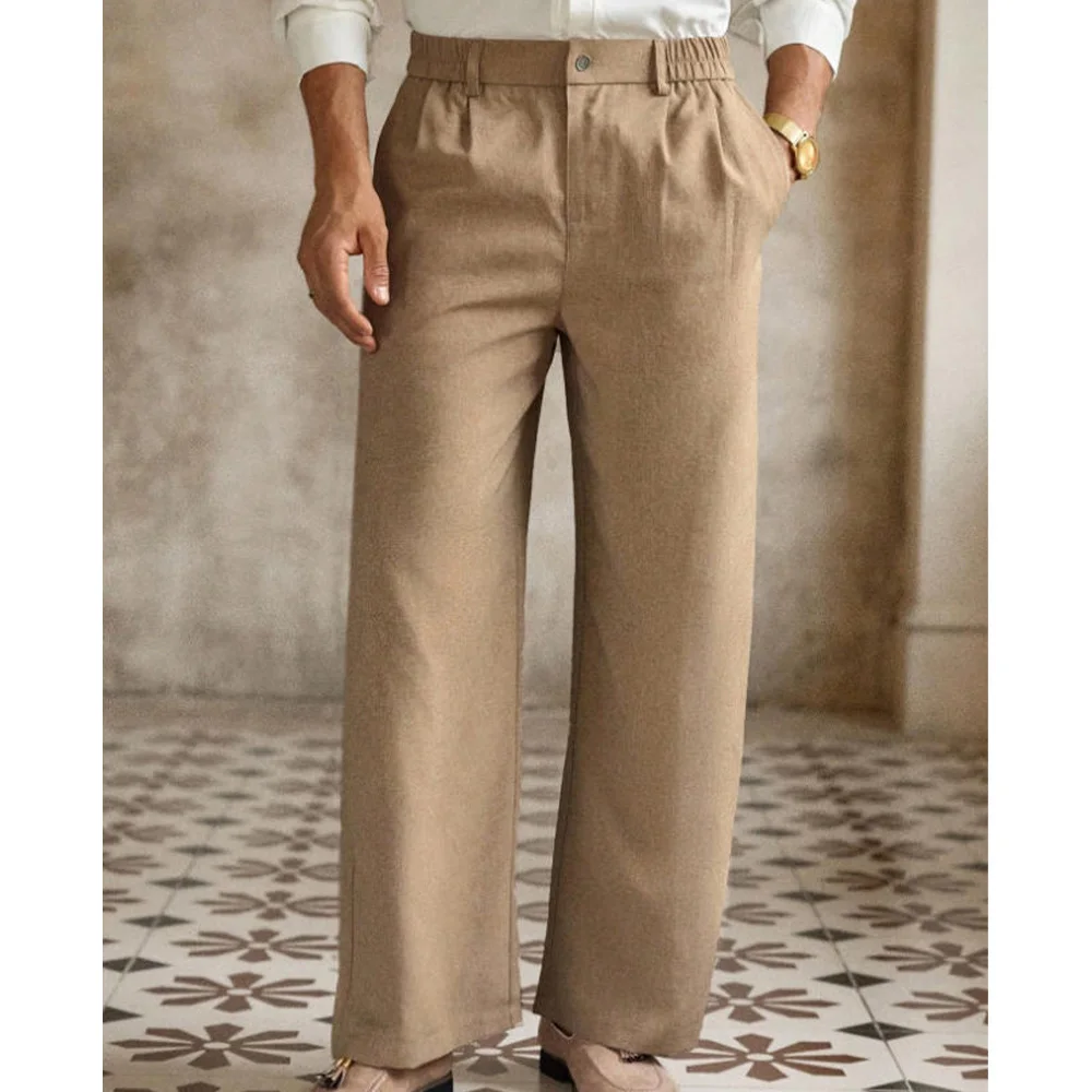 

Мужские классические брюки без морщин, облегающие прямые брюки, однотонные плиссированные формальные офисные брюки, дышащая, удобная, эластичная F