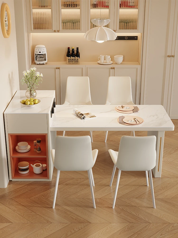 

Rock slab dining table and chairs household small apartment dining table island dining table retractable