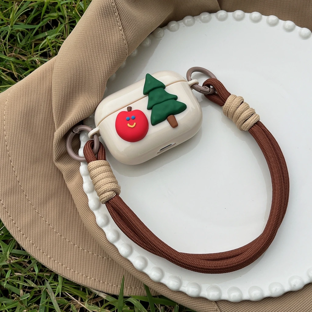 Funny Stereoscopic Apple Tree Lanyard Case Cover for AirPods 1 or 2 3 4 AirPods Pro Pro 2