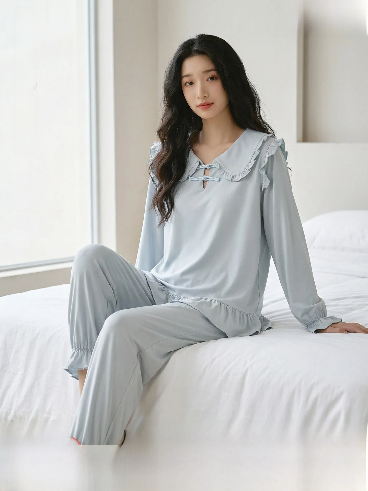 ley-soft-cotton-pajamas-women's-spring-autumn-long-sve-round-ne-casual-lightweight-home-clothes-summer-set