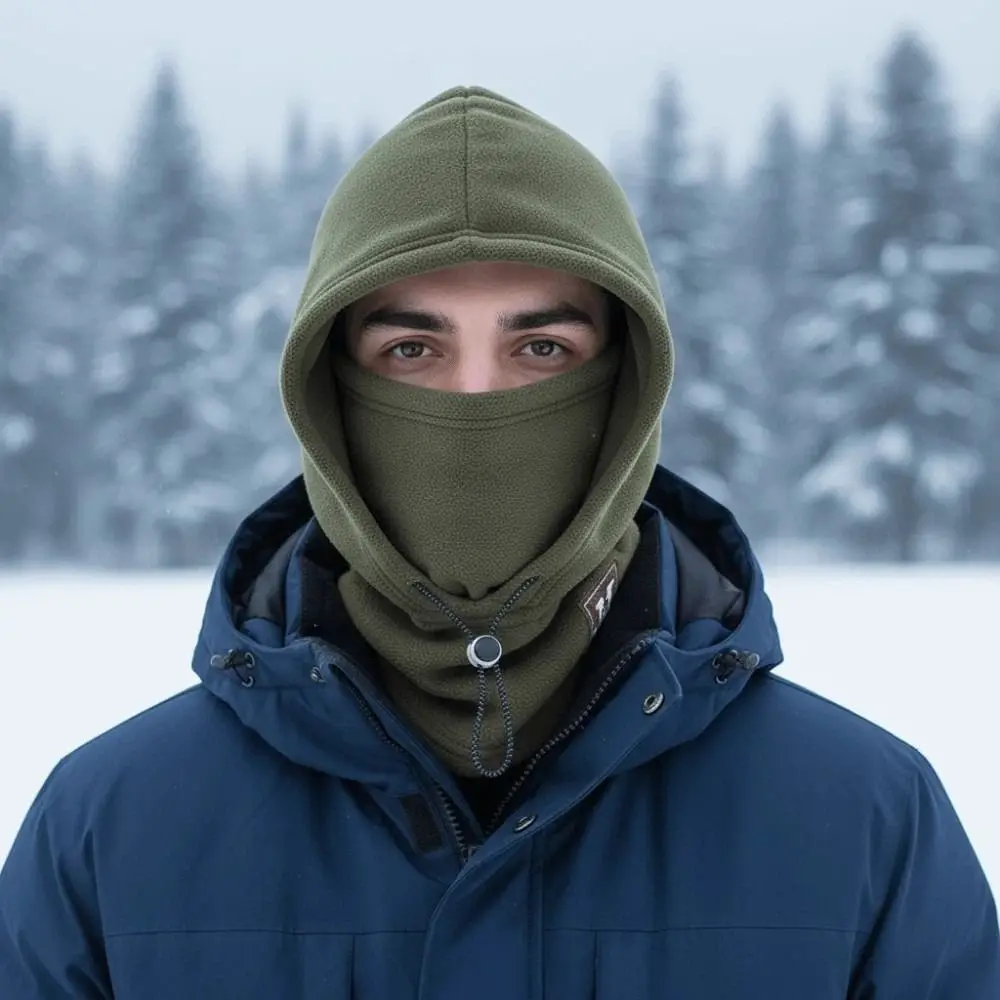 

Мягкая теплая кепка с капюшоном и шейным шнурком, ветрозащитная зимняя пуловерная кепка, антихолодная однотонная флисовая шапка-балаклава, осенняя шапка