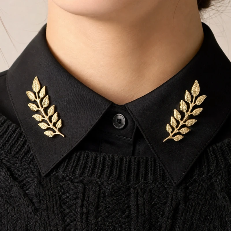 1 Pair Leaf Shape Women's Brooches Gold Color Metal Pins Bohemian Unisex Brooch Feather Shape Female Brooches Fashion Jewelry