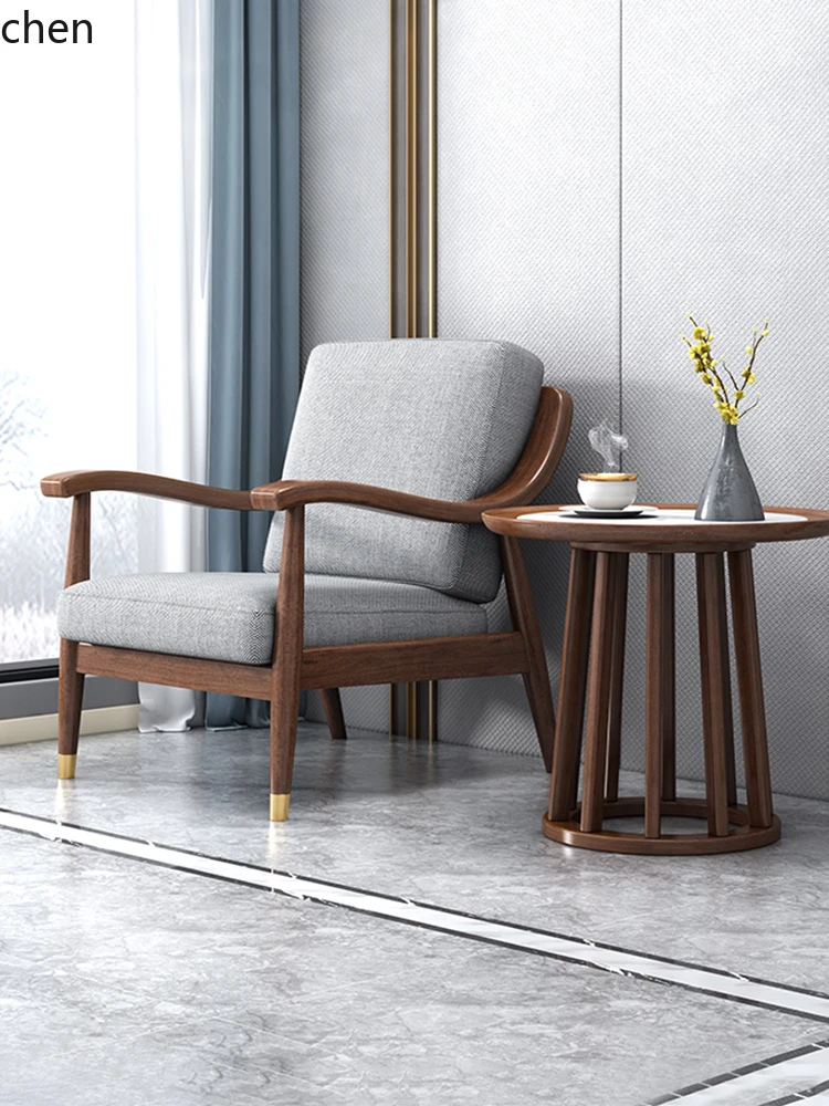 

QZT solid wood single sofa chair living room walnut lazy sofa single chair
