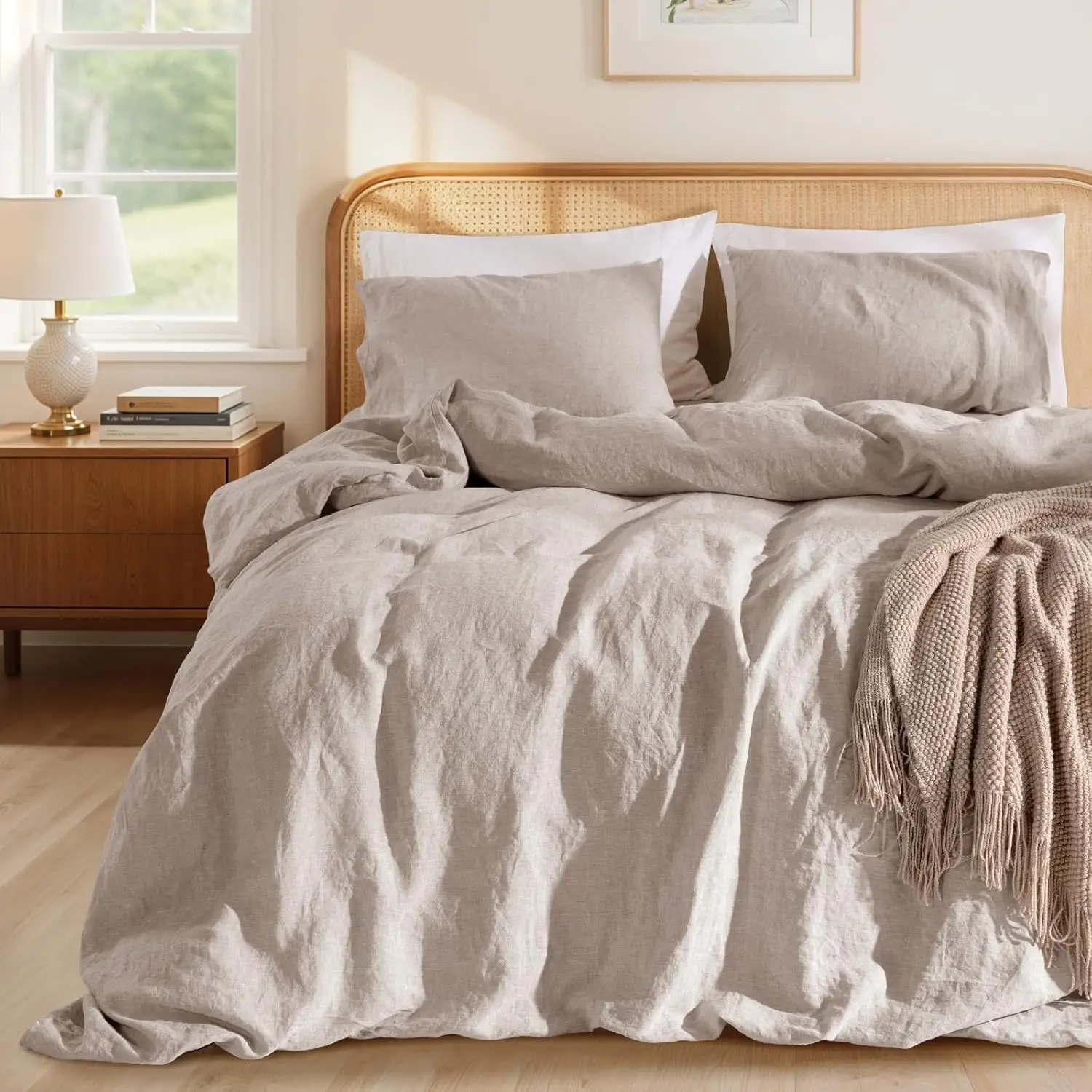 

100% France Linen Duvet Cover Set Cal King Size 3 Pcs Natural Flax Comforter Cover with Zipper Closure 2 Pillowcase Breathable