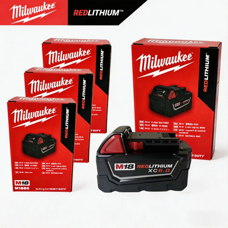 

2026 New Original M18 Milwaukee Battery 6000mAh M18B6 M18B5 Suitable for Milwaukee Power Tools Rechargeable Lithium Battery 18V