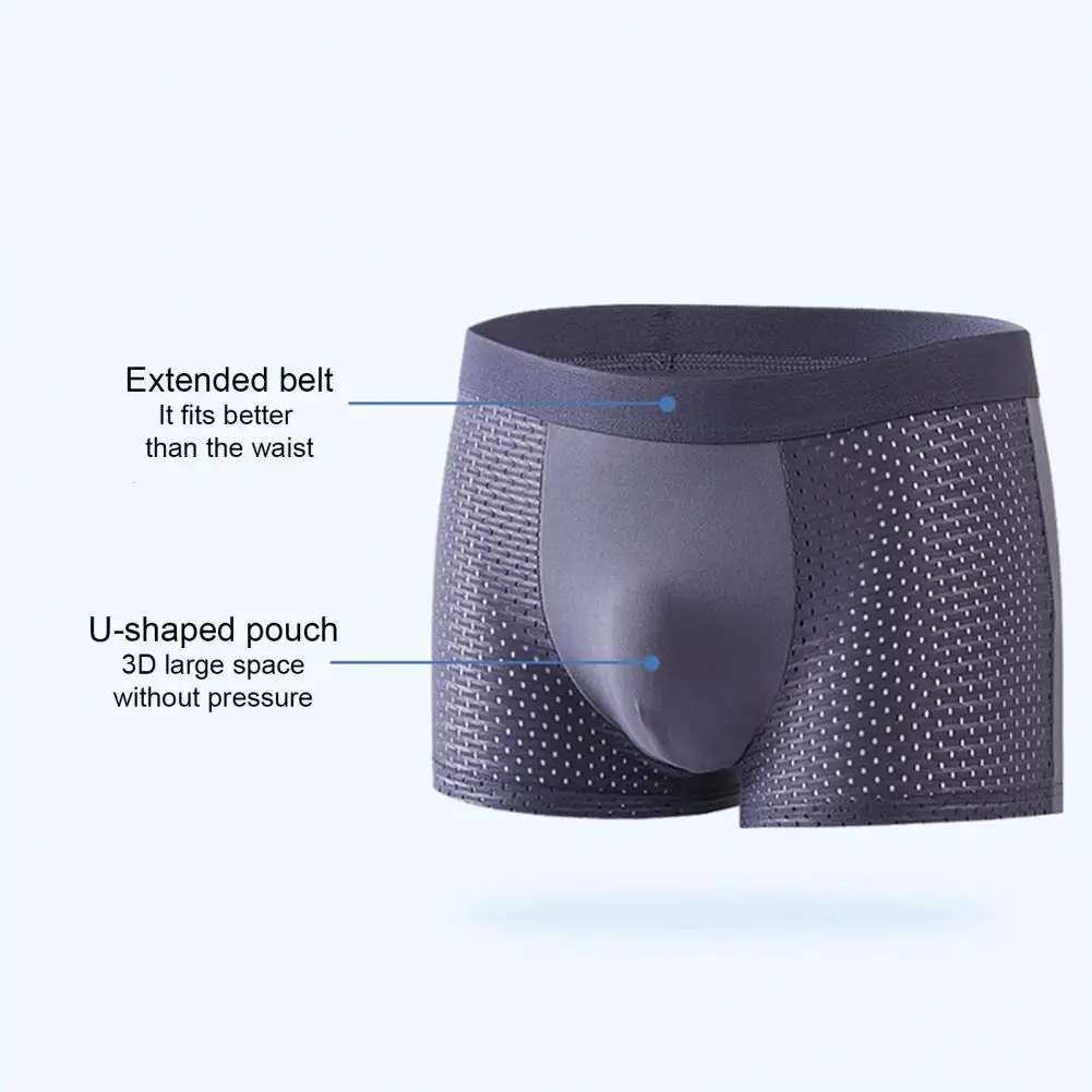 Men Breathable Boxers Comfortable Mesh Boxers Breathable Ice Silk Mesh Men's Boxers with U Convex Design for Moisture-wicking