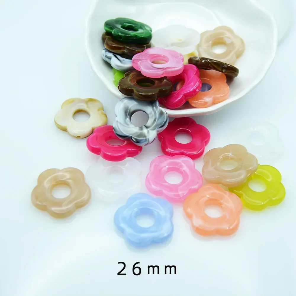 10 Pieces  26mm Jelly Colored Half Hole Acrylic Flower Beads  DIY Charm Manufacturing Jewelry Earwear Accessories Materials