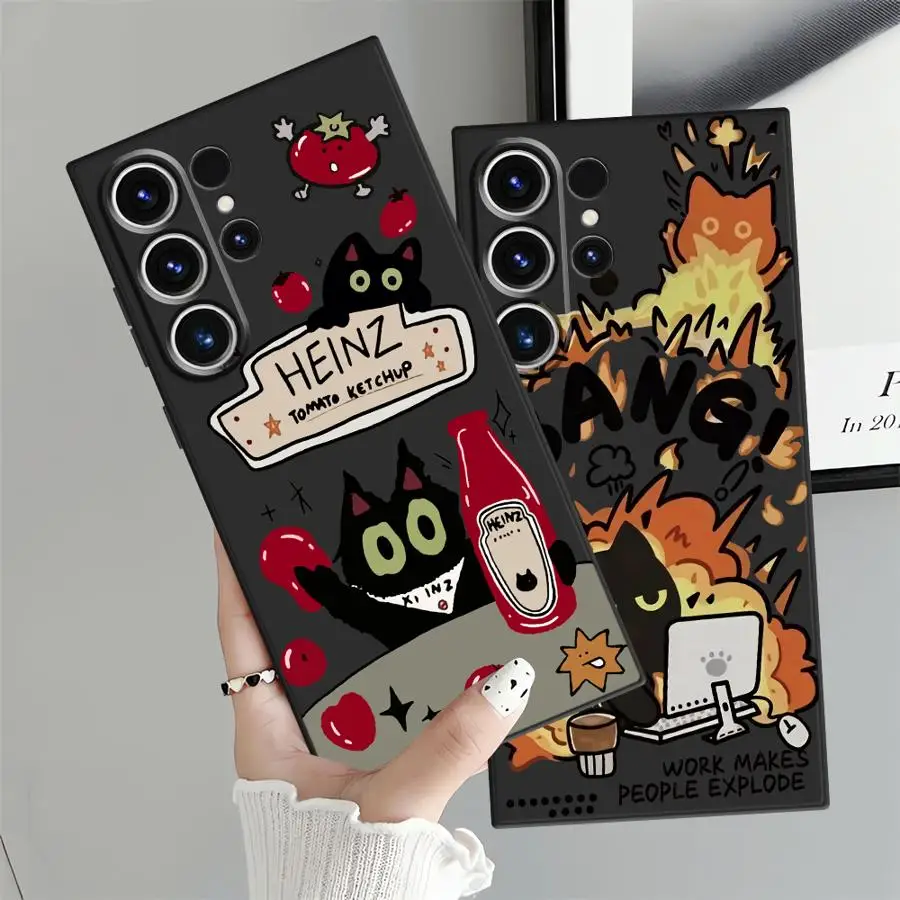 Tomato Sauce Cat Funda Phone Cover Case for Samsung Galaxy S25 S10 S9 S24 Plus S20 Ultra S23 S26 S21 FE Note 20 8 9 10
