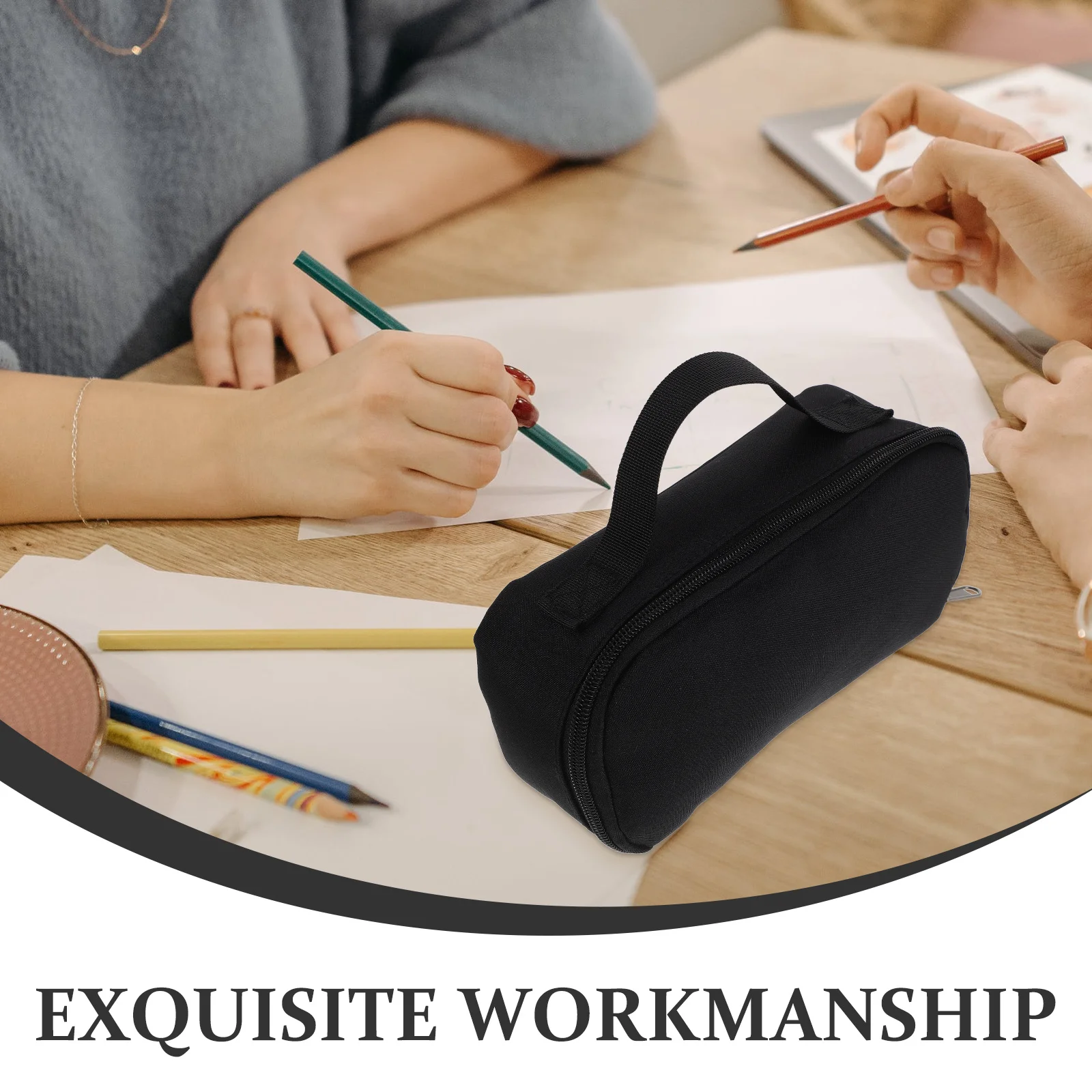 Uroczy czarny piórnik o dużej pojemności, etui dla nastolatków, dziewcząt i chłopców, wytrzymała tkanina Oxford, gładki metalowy zamek błyskawiczny, przenośny uchwyt, stylowy.