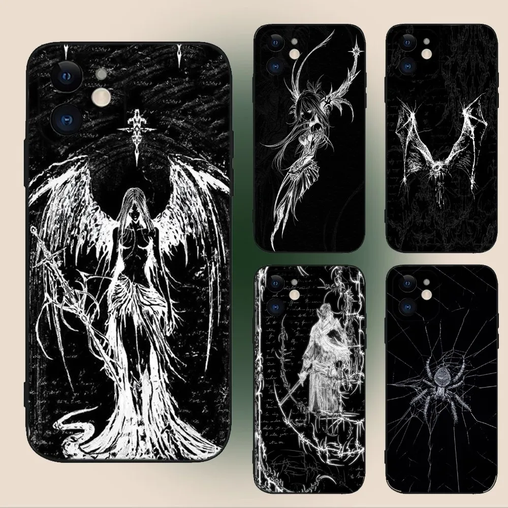 Gothic Girl Sculpture Retro Phone Case For iPhone 16,15,14,13,12,11,Plus,Pro Max,XS,X,XR,SE,Mini,8,7 Soft Silicone Black Cover