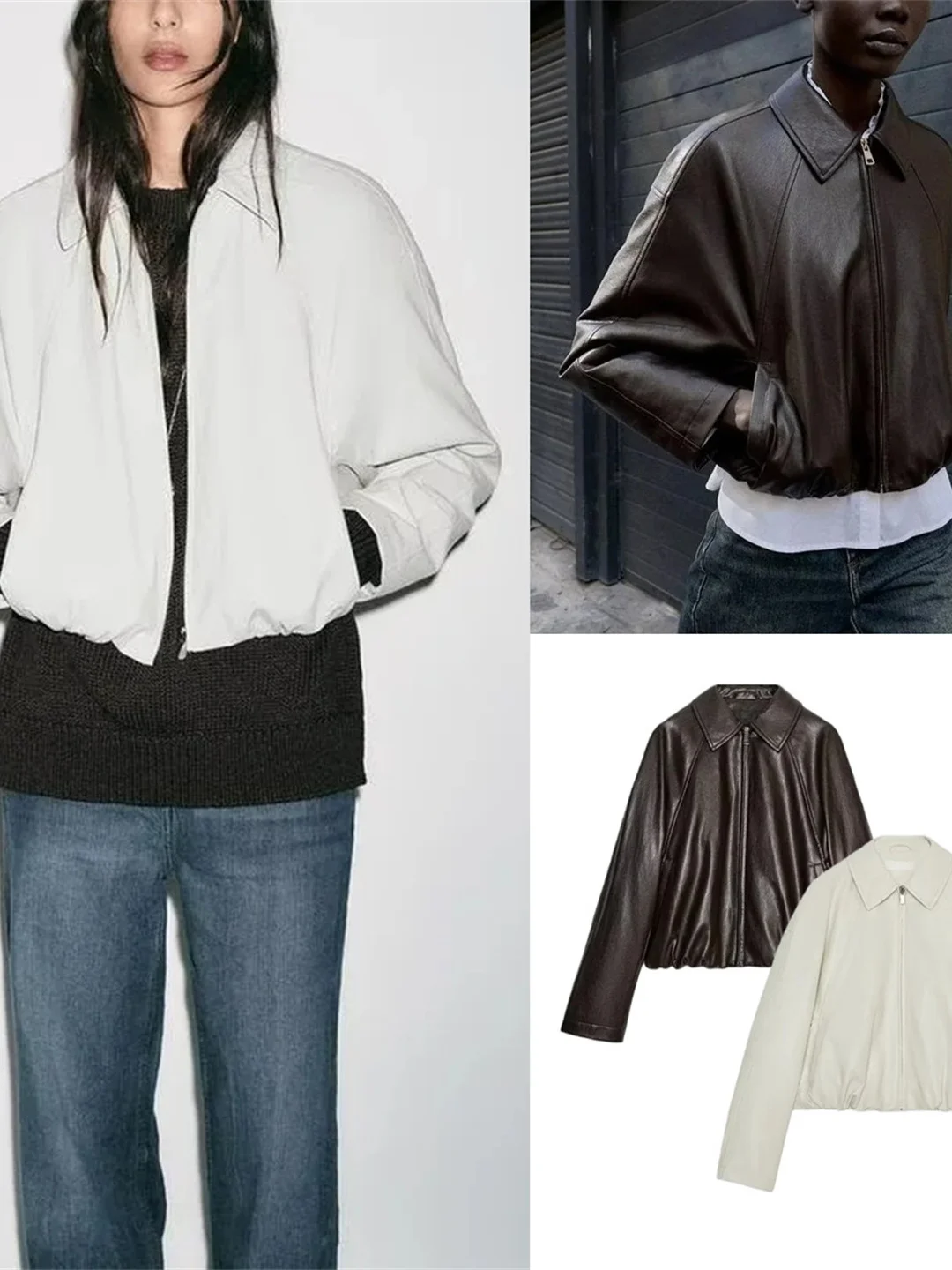 新しい秋のカジュアルファッションパイロットジャケットアウターウェア女性のシンプルなジッパー付きオーバーサイズレザーシミュレーションコート