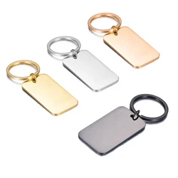 4PCS Blank Rectangle Tag Keychain Stainless Steel Charm Pendants For Necklaces Custom DIY Jewelry Making Key rings For Men Gift