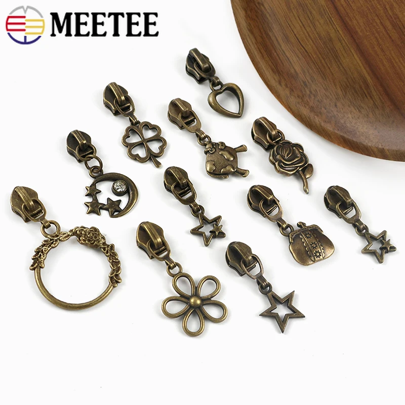 10/20/30Pcs 5# Bronze Metal Zippers Slider Shoes Jacket Zipper Head Luggage Bag Decor Zips Puller Repair Kits Hardware Accessory
