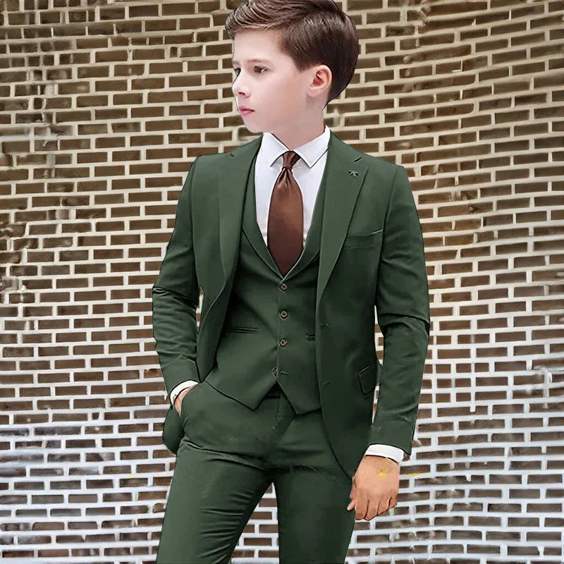 Beach Casual Wedding Boy Suits 3 Piece Beige Jacket Pants Vest Kids Child Blazer Set Clothes Party Dress 2-16 Years Old