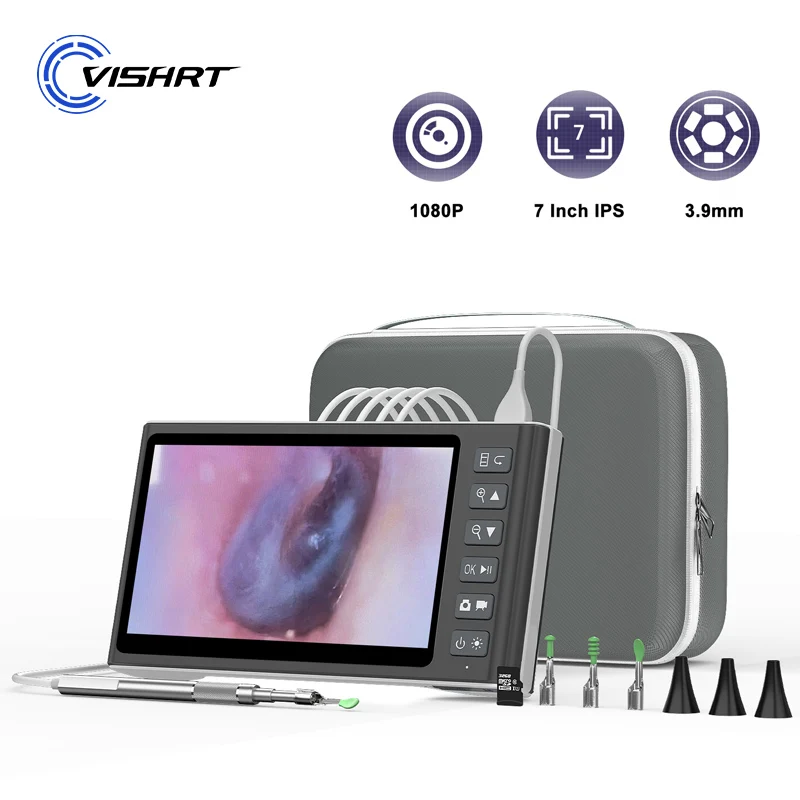 VISHRT 7'' Ear Cleaner Otoscope 3.9MM Lens 1080P Full HD Screen Endoscope Camera Monitor for Ear Cleaning Health