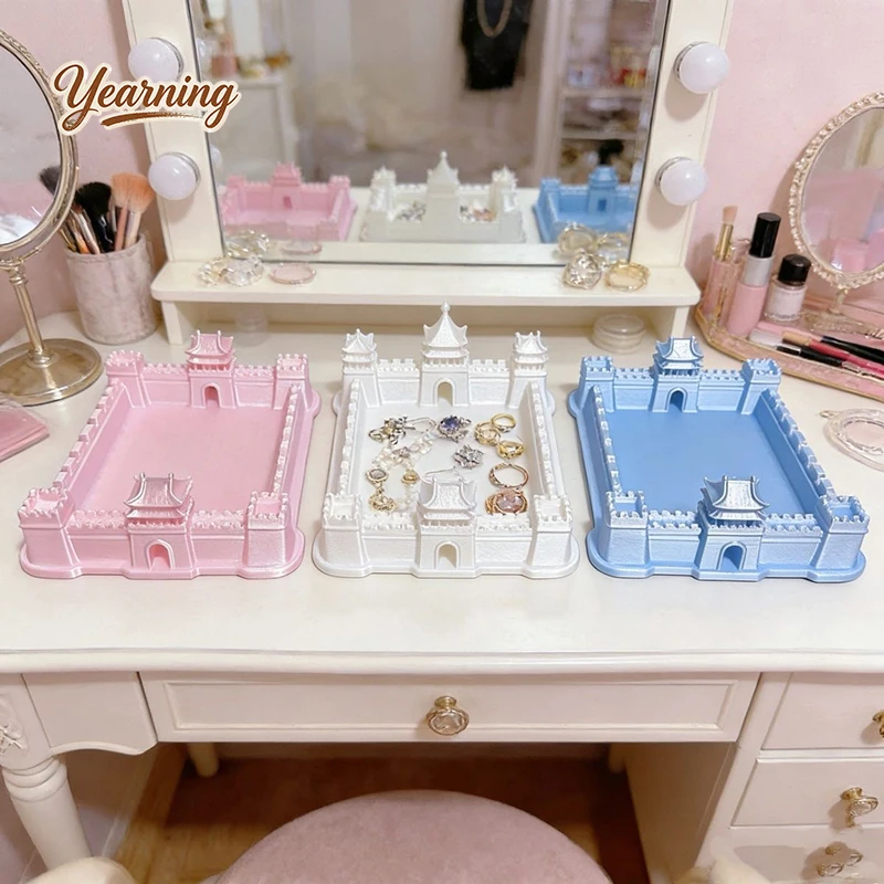 

Ancient Chinese Style Tower Jewelry Storage Tray Luxury Desktop Organizer Grid Box Cute Home Decor Gift for Girls