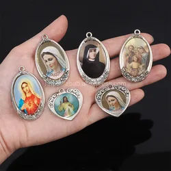 5 Pieces / New Catholic Virgin Mary Icon Pendant Medallion Jesus Figure Pendant Heart Shaped Catholic Rosary Catholic Medal