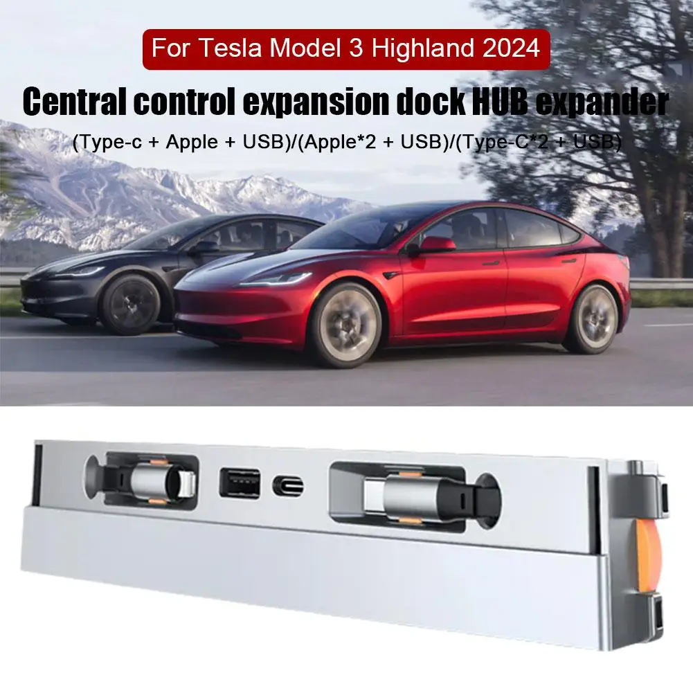 

For Tesla Highland 2024 54W Fast Charger Expansion USB Automotive Central Accessories Control HUB Dock Shunt Charging X3I4