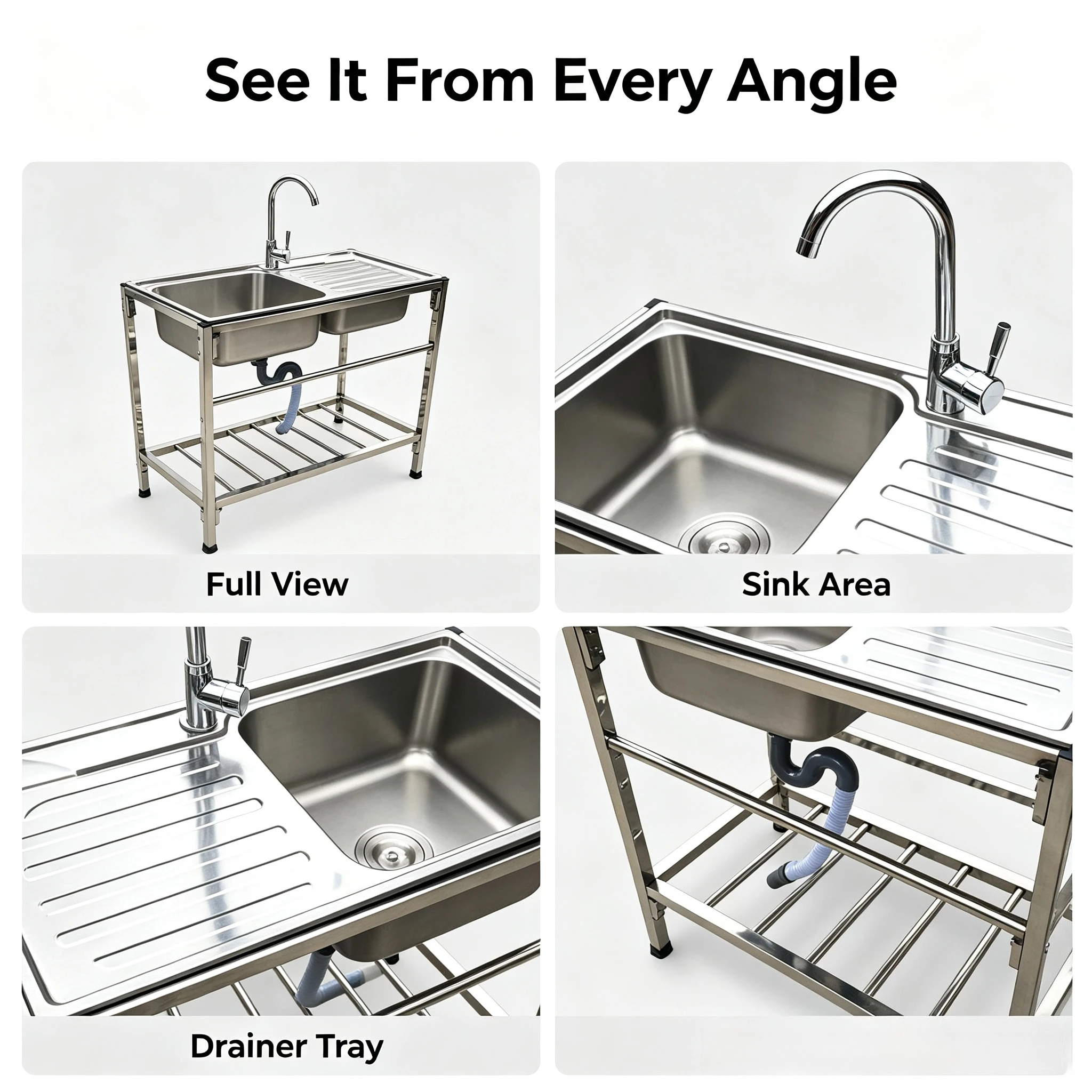 Thickened 304 stainless steel sink countertop integrated single basin with stand,dishwashbasin, vegetable basin,dishwashing sink