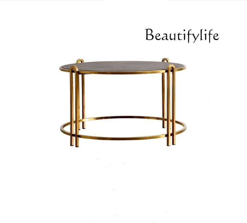 

Light Luxury Imitation Cement Tea Table Iron Simple Small Apartment Golden, round Tea Table Creative Small round Table