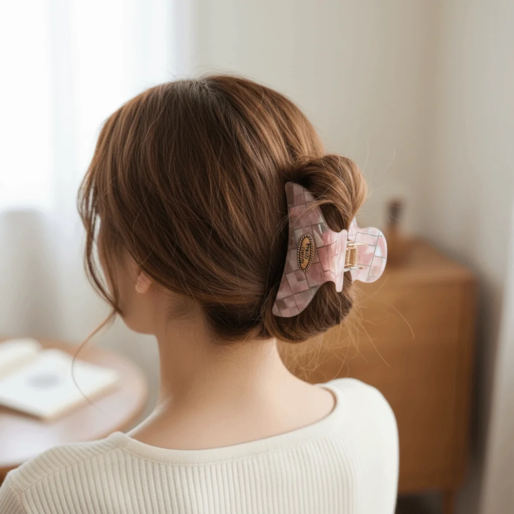 

Butterfly Pink Plaid Hair Claw PVC Hairpin Checkered Hair Clip Headdress Korean Style Cloud Shark Clip Hair Accessories