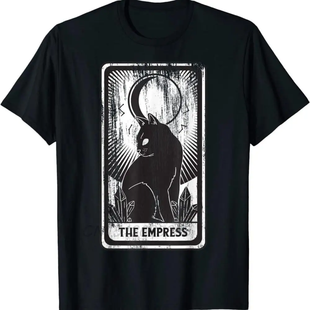 On A Dark Desert Highway Dog Feel Cool Wind Men Cotton T-shirts Black Cat Empress Tarot Card Unisex Retro Printed T-shirts Adult