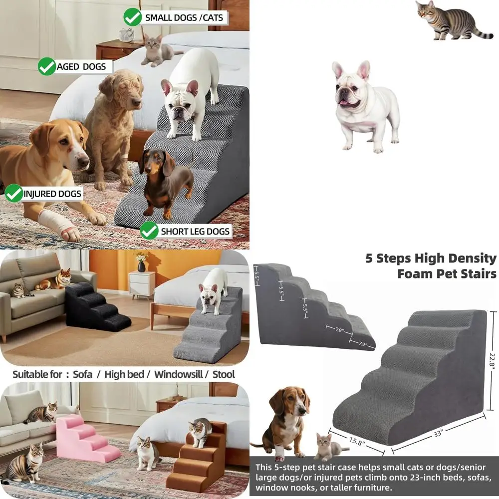 

Pet Stairs Ramp for Beds & Sofas, 23-30 Inch, Non-Slip Waterproof, Washable Cover, Suitable for Cats, Dogs & Large Pets, Grey