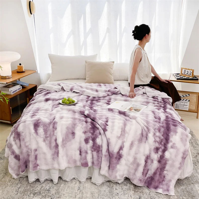 Purple Blanket Tie Dye Soft Throw Blankets for Couch, Sofa, Bed, Soft Lightweight Plush Cozy Faux Rabbit Fur Blankets & Throws