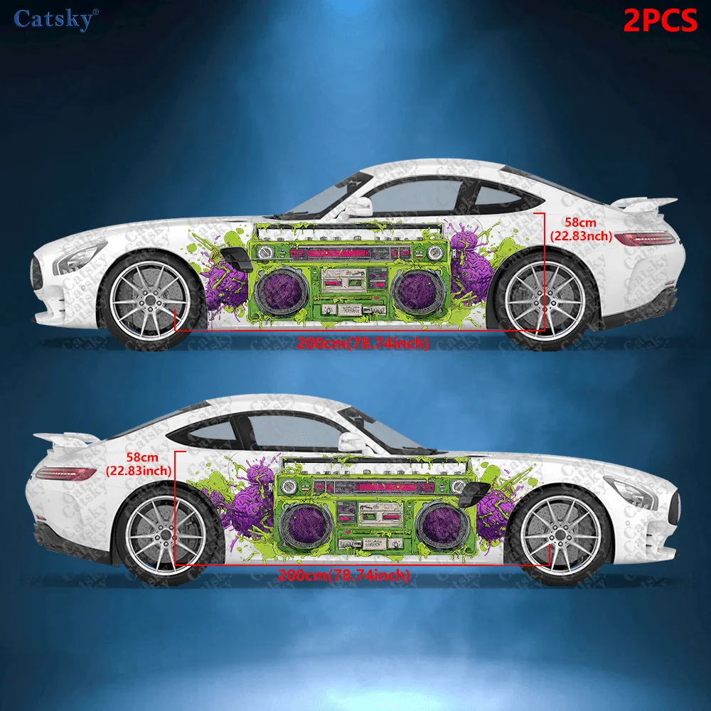 2pcs Purple brain splatter green radio sticker, durable, fade-proof, easy to install and remove - enhance your vehicle's aesthet