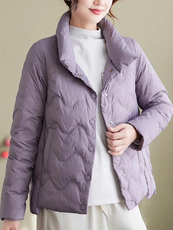 

Retro Pleated Stand Collar White Du down Jaet Women's Autumn Winter plus Size Lightweight Warm Cotton ort Outerwear