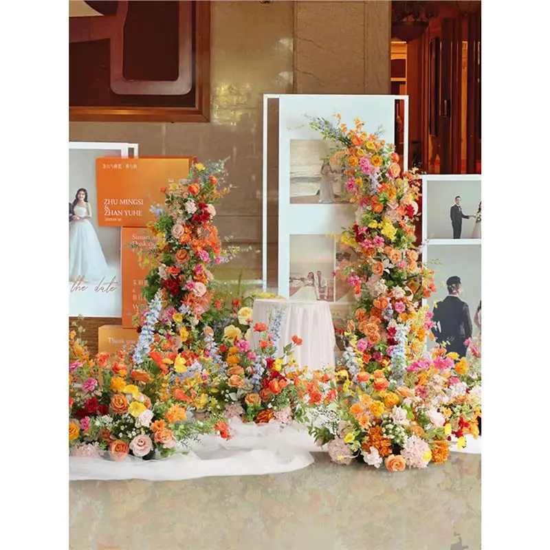 

High Quality Wedding Backdrop Decorative Silk Florist Pillar Artificial Rose Arch Row with Multiple Silk Flowers