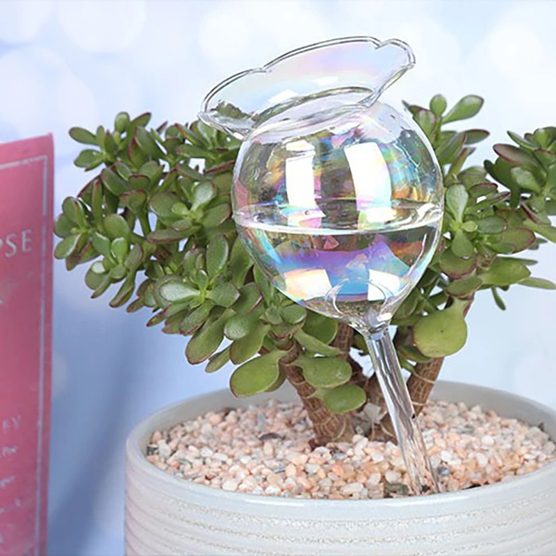 1PC Flower Shape Automatic Flower Watering Device Plant Waterer Self Watering Globes Hand Blown Clear Plastic Aqua Bulbs