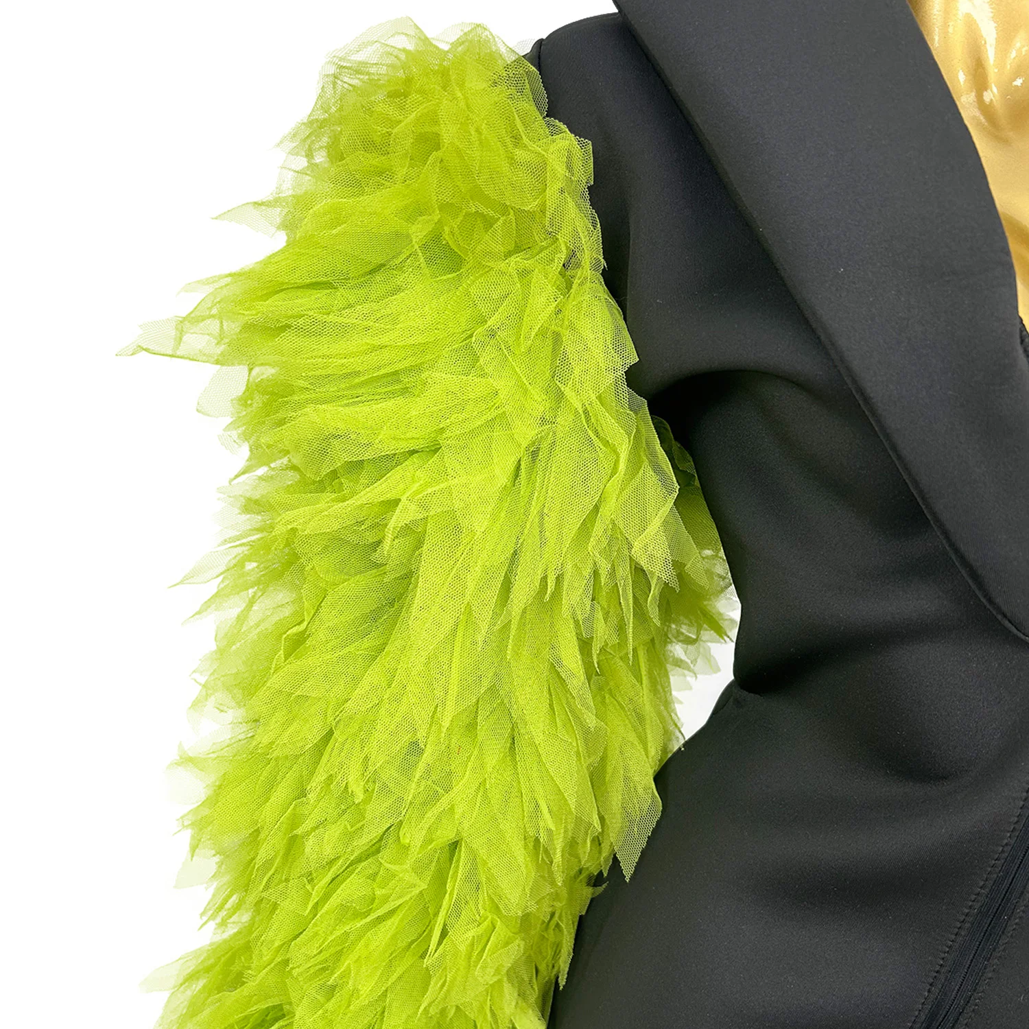 

Women Sexy Ultra Short Dress Birthday Party Dress Suit Singer Club DJ Outfit Big Long Sleeves Gauze Black Suit Dress Lvzhamao