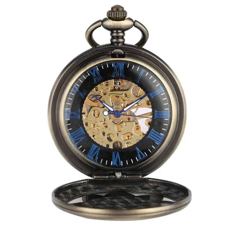 Exquisite Luxury Lotus Flowers Unisex Mechanical Hand Wind Pocket Watch Carving Bronze Skeleton Fob Watches Clock Best Gift Relo