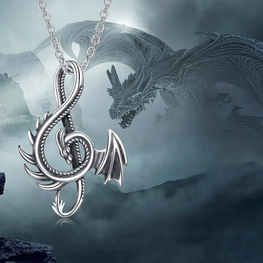 Simple Fashion Trend Punk Style Dragon Pendant Necklace for Men Music Notes Animal Statement Necklace Gothic Vintage JewelryGift