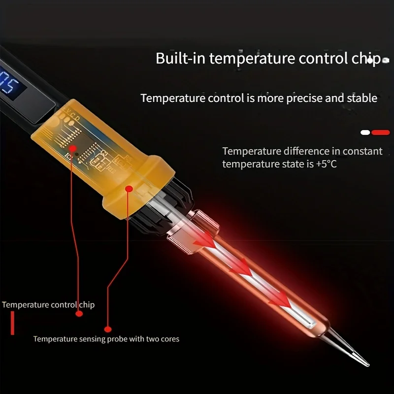 US Standard Digital Display Soldering Iron Set with LED Digital Temperature Control (180-500°C), 15-Second Rapid Heating, PCB Ci view 6