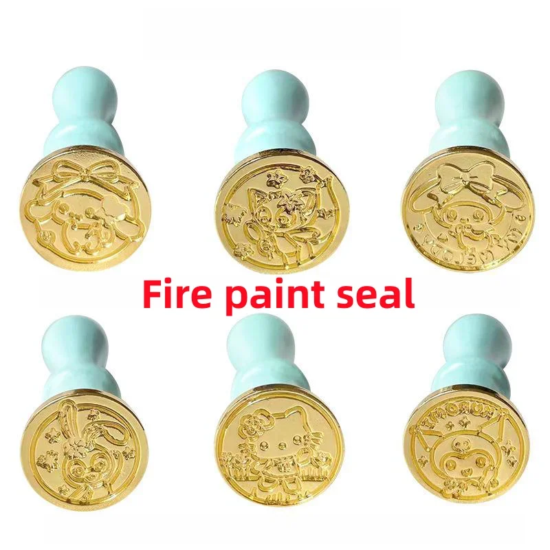 Sanrio Fire Paint Seal Head Hello Kitty Cinnamon Dog Kuromi Melody Golden Kawaii Seal Six Lettering Decorations