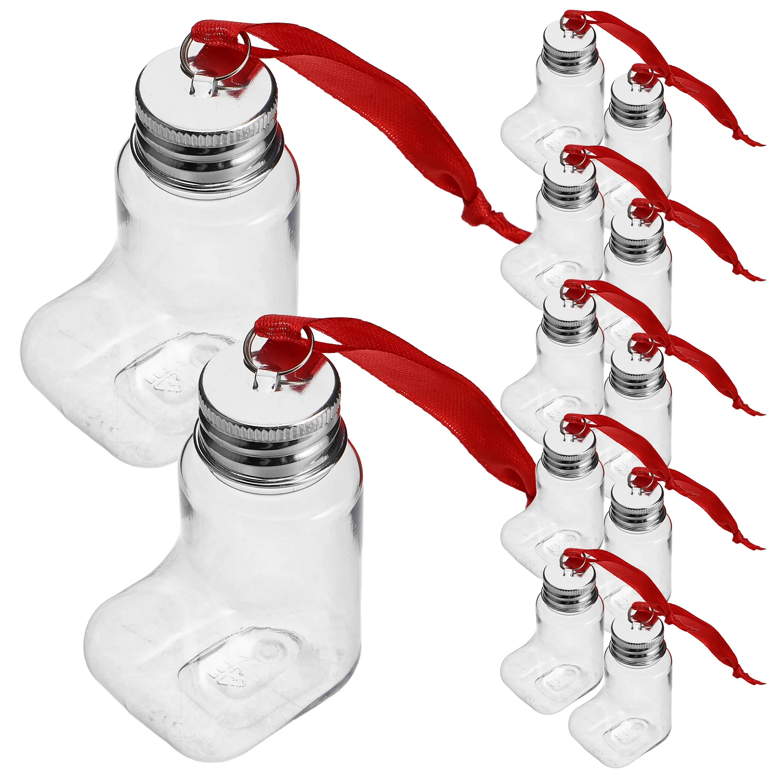 

14Pcs Transparent Candy Bottles Fillable Plastic Ornaments Crystal Clear Sock Shaped Capsules for Holiday Beverage Jars DIY
