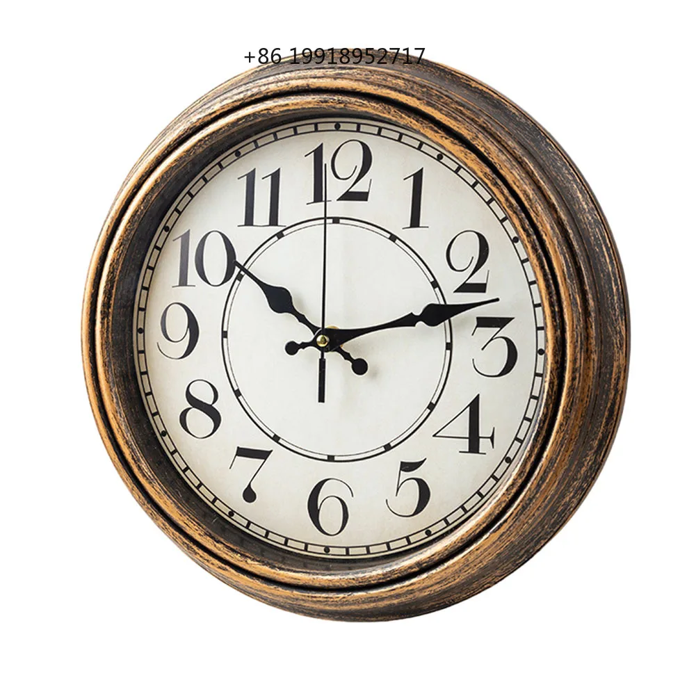12 Inch Vintage Wall Clock European Style Retro RoundSilent Non-Ticking Clock Antique Gold Living Room Wall  Decor
