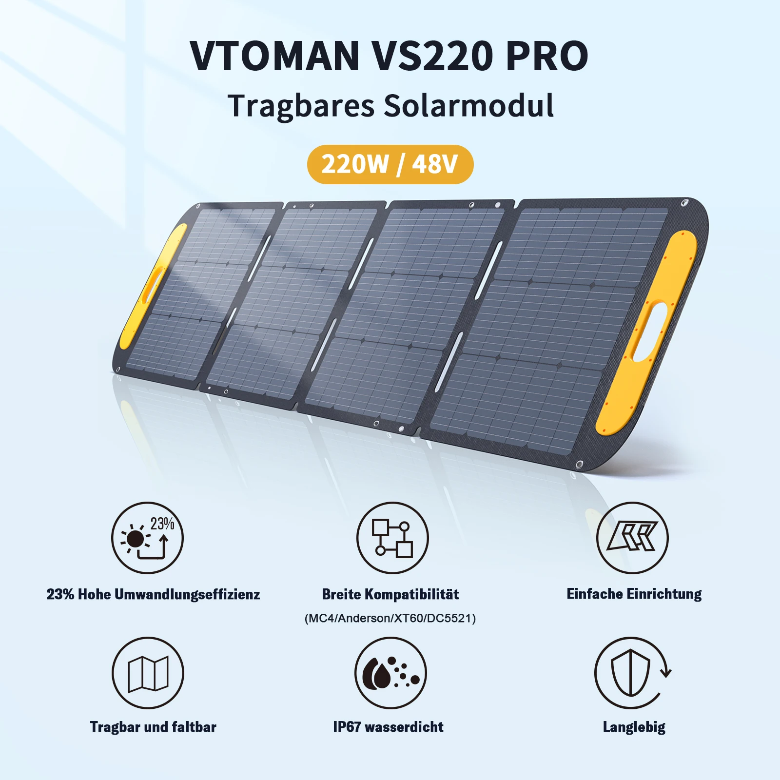 VTOMAN VS220 PRO 220W Solar Panel Kit Complete 48V Power Portable Outdoor Rechargeable Solar Cell Solar Generator for Home