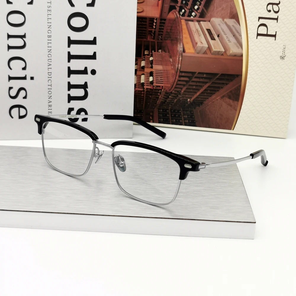 Japanese Brand Vintage Men Glasses Frame Titanium Acetate Handmade Square Prescription Read Eyeglasses Spectacles Myopia Lenses