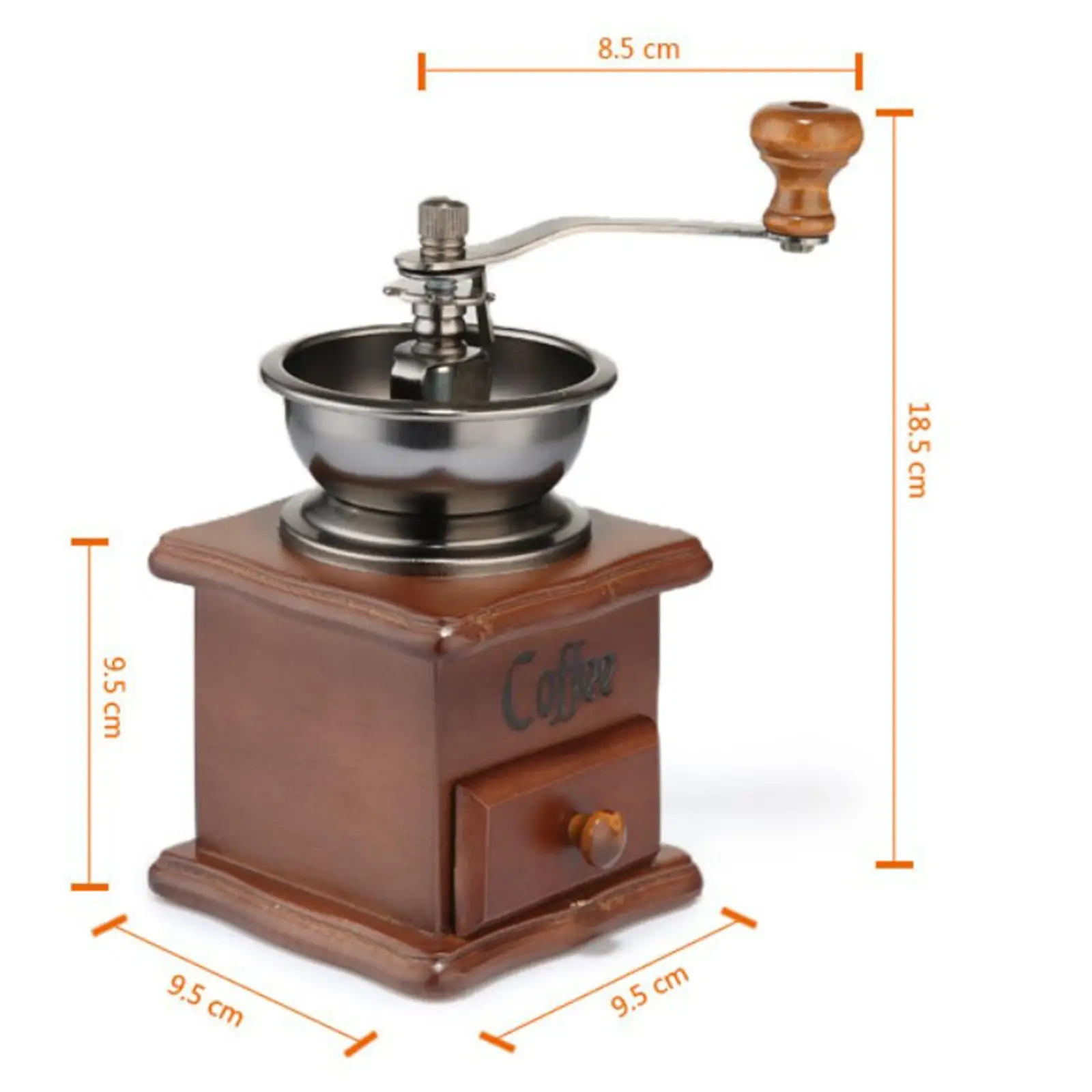 Molino de café con manivela y cajón, molinillo de mano de madera, molinillo de café con rodillo