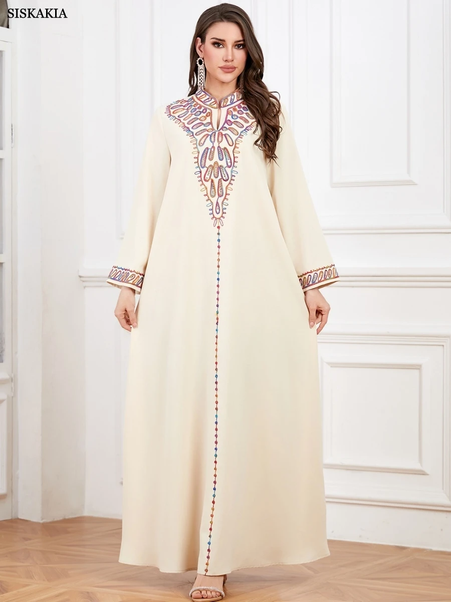 

Siskakia Дубай, платье макси с вышивкой, халат Femme Musulmane, длинный кафтан Абая, марокканский женский 2025
